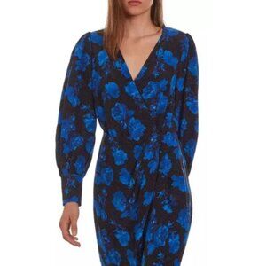 NWT Designer The Kooples Silk Dress // Blue and Black Floral // Size 3, Large